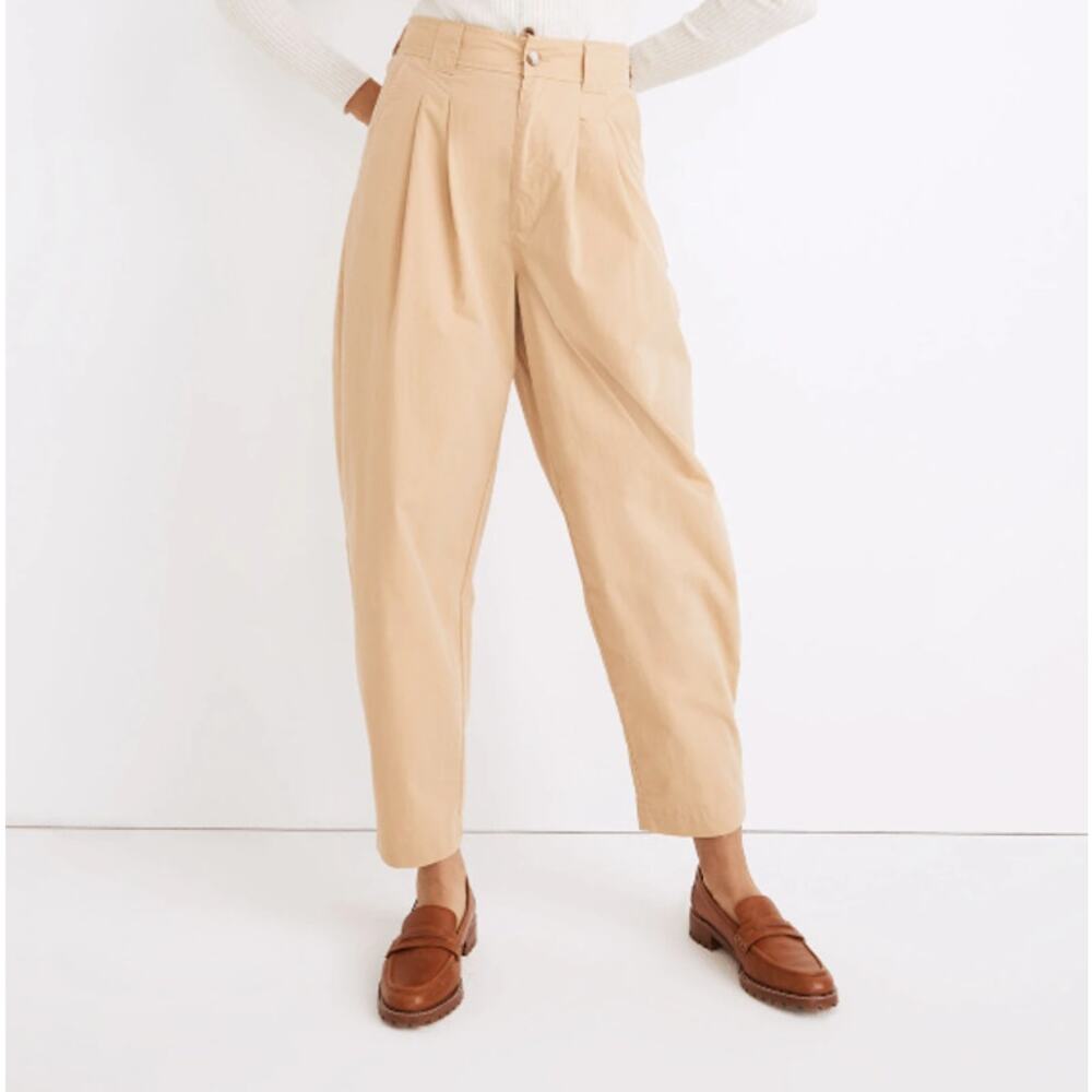 Madewell High-Rise Wide Leg Pleated Pants in Beige